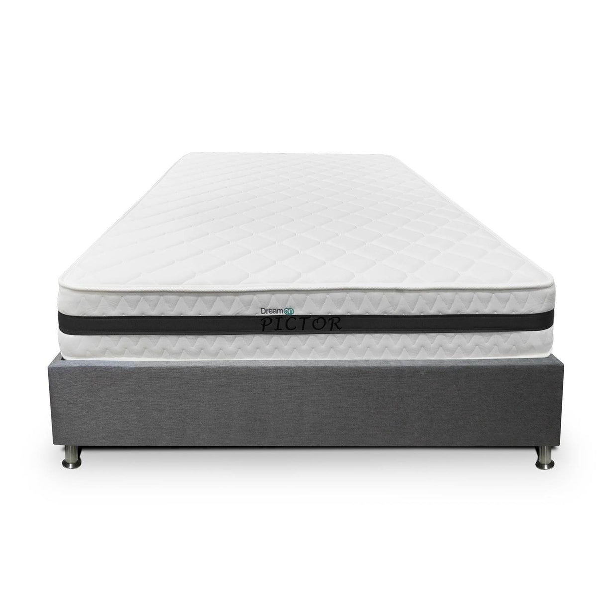 Combo Base Cama y Colchón DreamOn Pictor Gris Semidoble 120 cm Rectangular con Una Almohada