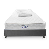 Combo Base Cama y Colchón DreamOn Vela Gris Doble 140 cm Rectangular con Dos Almohadas
