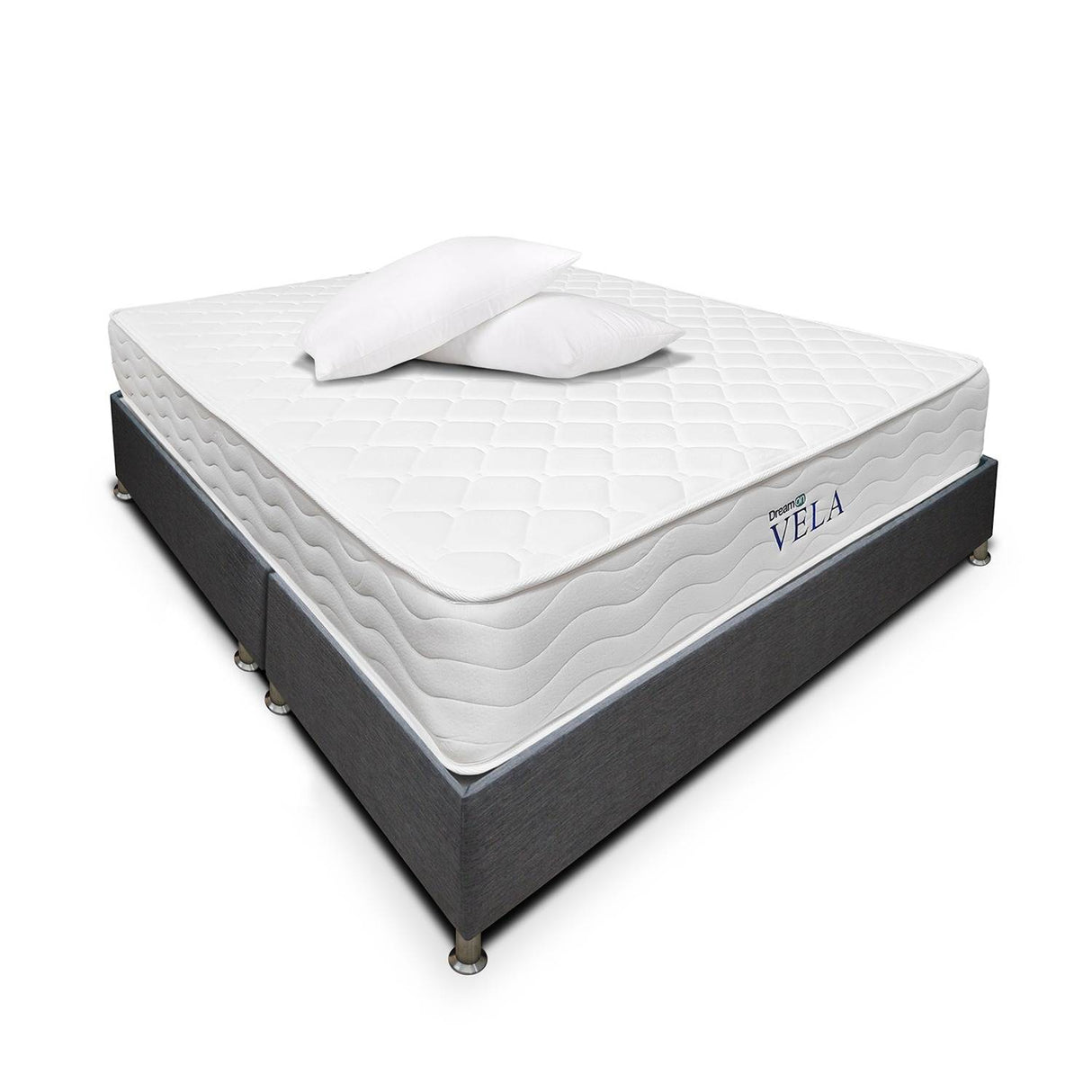 Combo Base Cama y Colchón DreamOn Vela Gris King 200 cm Rectangular con Dos Almohadas