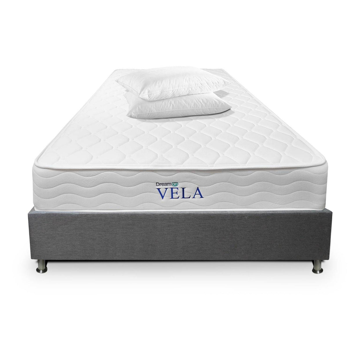 Combo Base Cama y Colchón DreamOn Vela Gris King 200 cm Rectangular con Dos Almohadas