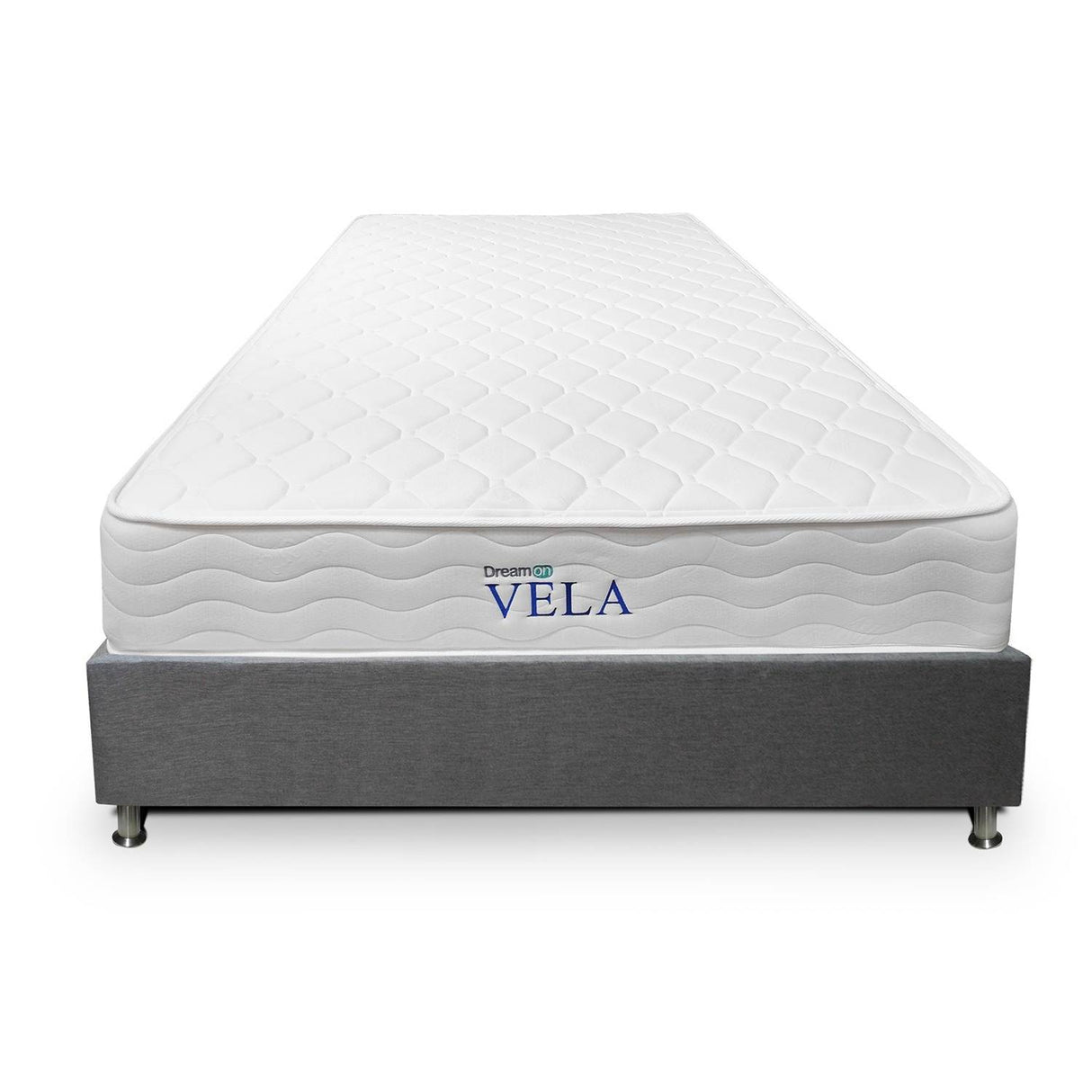 Combo Base Cama y Colchón DreamOn Vela Gris Semidoble 120 cm Rectangular con Una Almohada