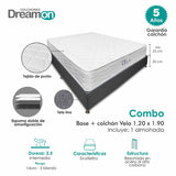 Combo Base Cama y Colchón DreamOn Vela Gris Semidoble 120 cm Rectangular con Una Almohada