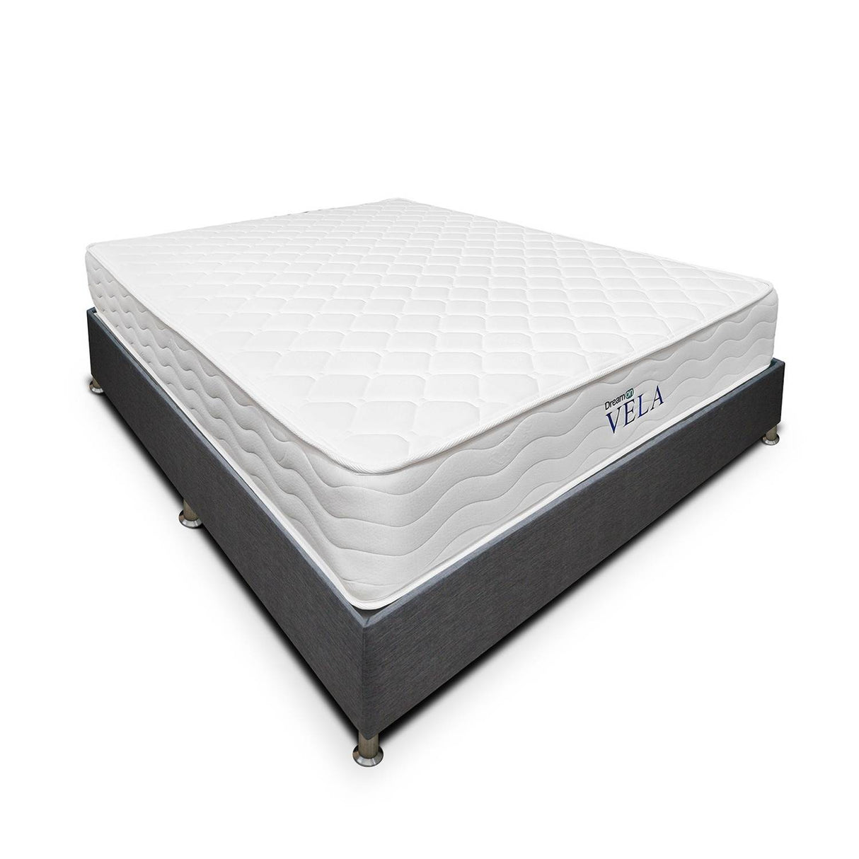Combo Base Cama y Colchón DreamOn Vela Gris Sencilla 100 cm Rectangular con Una Almohada