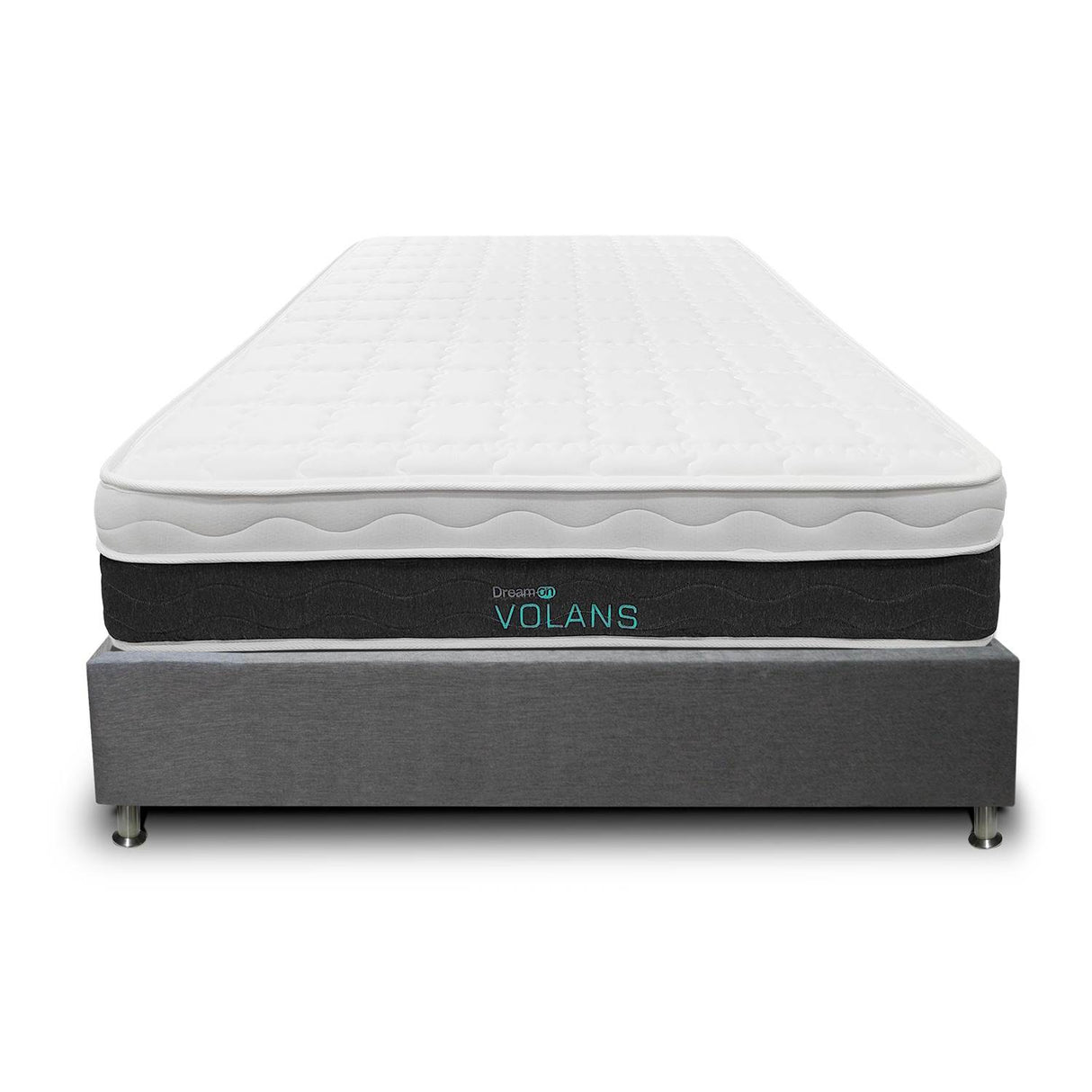 Combo Base Cama y Colchón DreamOn Volans Gris Sencilla 100 cm Rectangular con Una Almohada