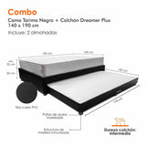 Combo Cama Tarima y Colchón Dreamer Negro Doble 140 cm Rectangular con Dos Almohadas