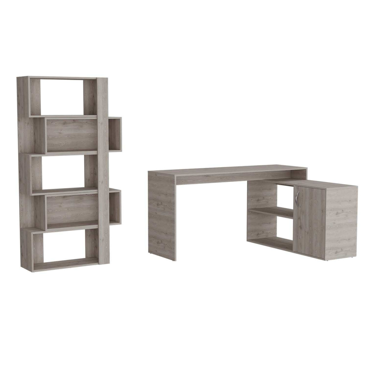 Combo Escritorio y Biblioteca Cambridge Ceniza 152x162cm sin Cajones y con Organizador de Libros - Combos Oficina | Bylmo
