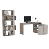 Combo Escritorio y Biblioteca Cambridge Ceniza 152x162cm sin Cajones y con Organizador de Libros - Combos Oficina | Bylmo
