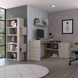 Combo Escritorio y Biblioteca Cambridge Ceniza 152x162cm sin Cajones y con Organizador de Libros - Combos Oficina | Bylmo