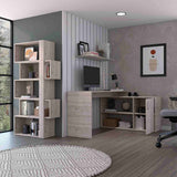 Combo Escritorio y Biblioteca Cambridge Ceniza 152x162cm sin Cajones y con Organizador de Libros - Combos Oficina | Bylmo