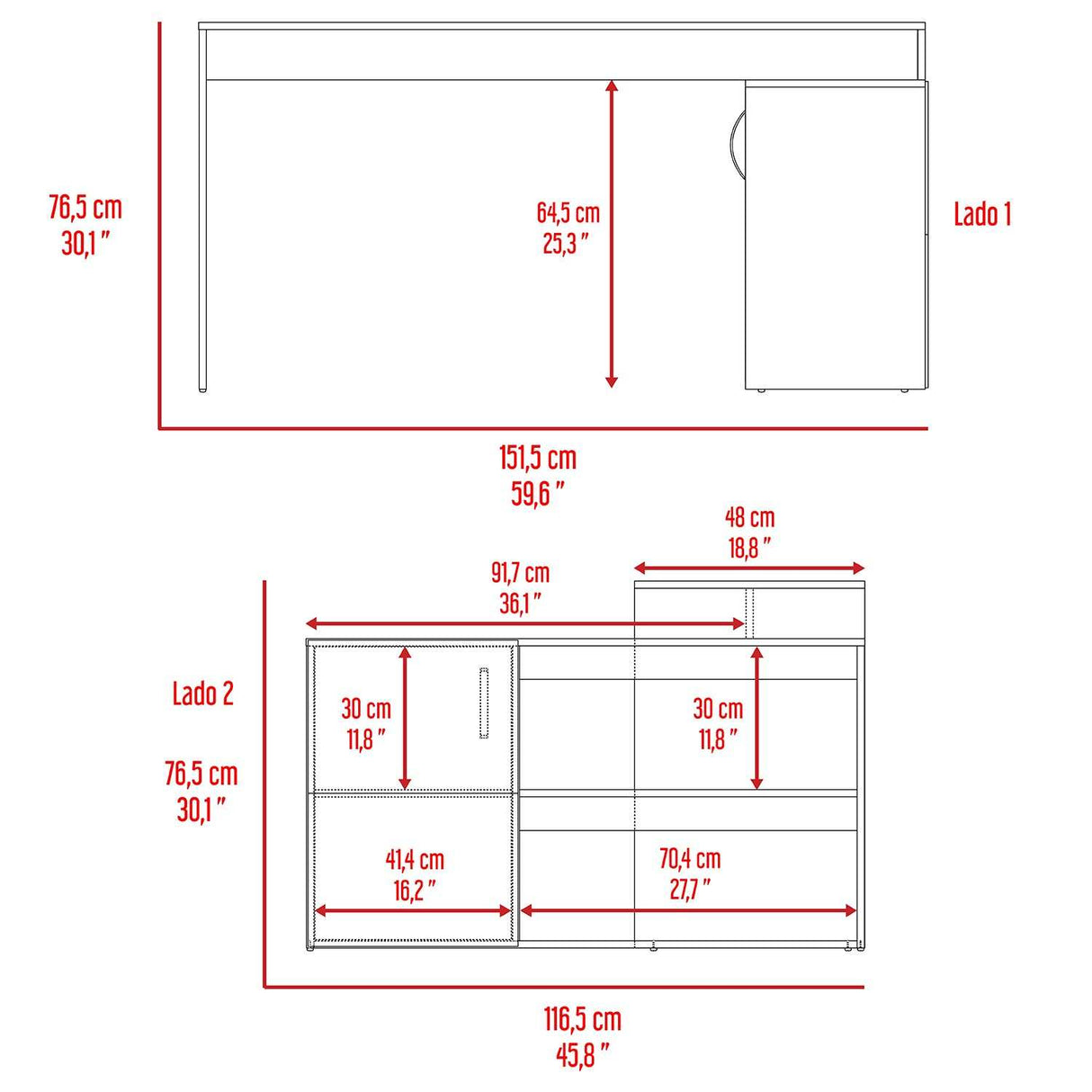 Combo Escritorio y Biblioteca Cambridge Ceniza 152x162cm sin Cajones y con Organizador de Libros - Combos Oficina | Bylmo