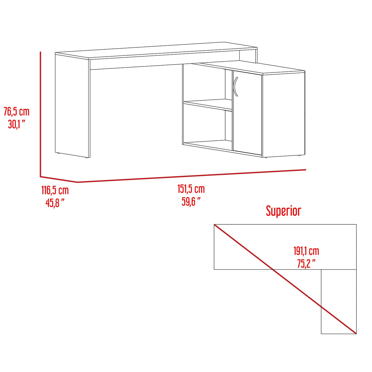 Combo Escritorio y Biblioteca Cambridge Ceniza 152x162cm sin Cajones y con Organizador de Libros - Combos Oficina | Bylmo