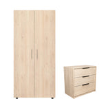 Combo Closet Tera Rovere y Comoda Kaia Rovere y Blanco