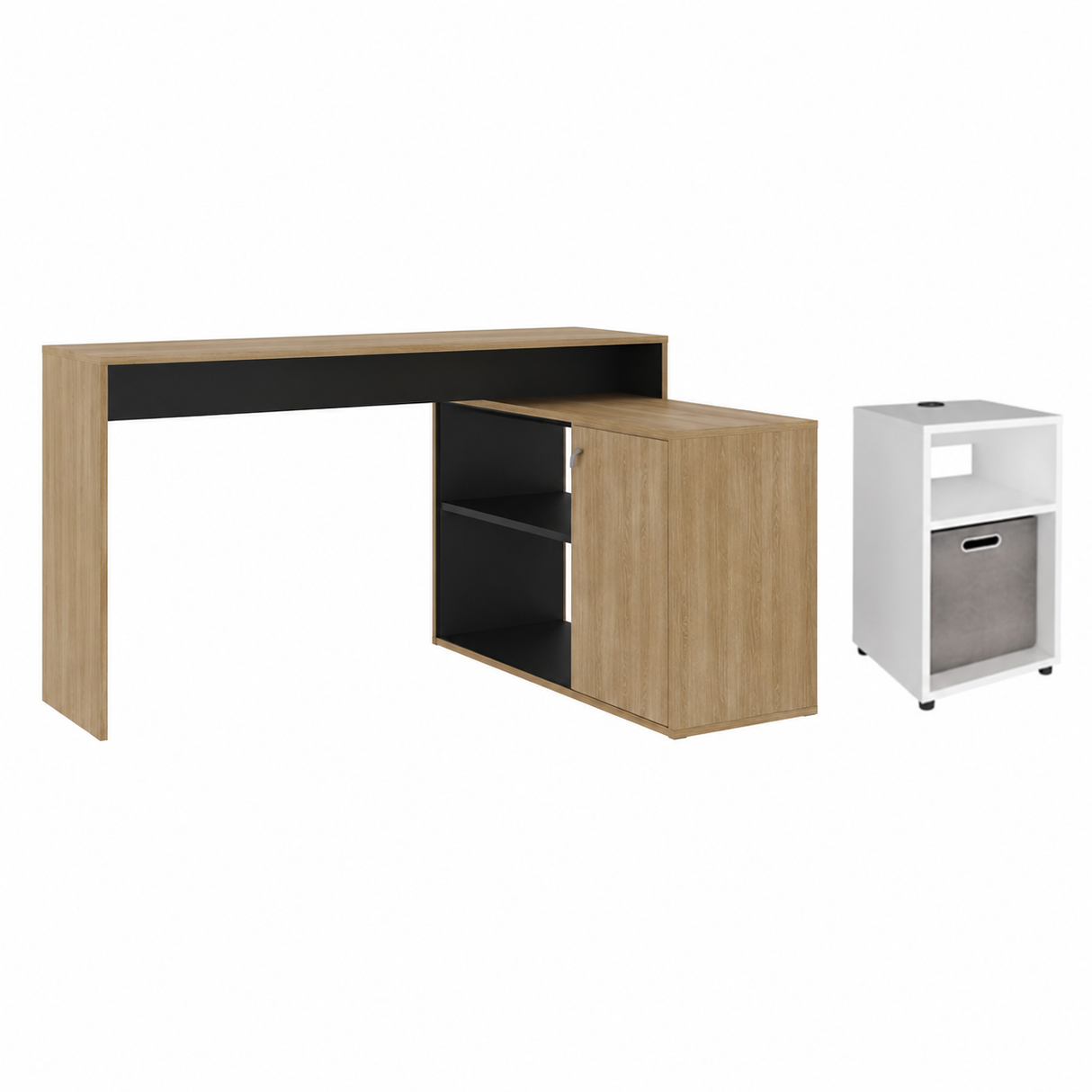 Combo Escritorio Axis Eco Fresno Wengue y Mesa Auxiliar Mercer Blanco