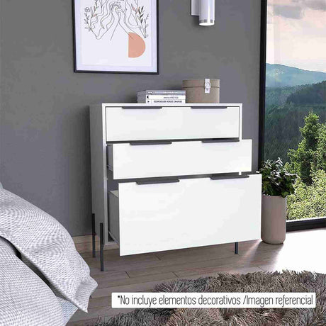 Cómoda White Collection Blanco 79.1x85.3cm De Tres Hileras con Tres Cajones - Cajoneras | Bylmo