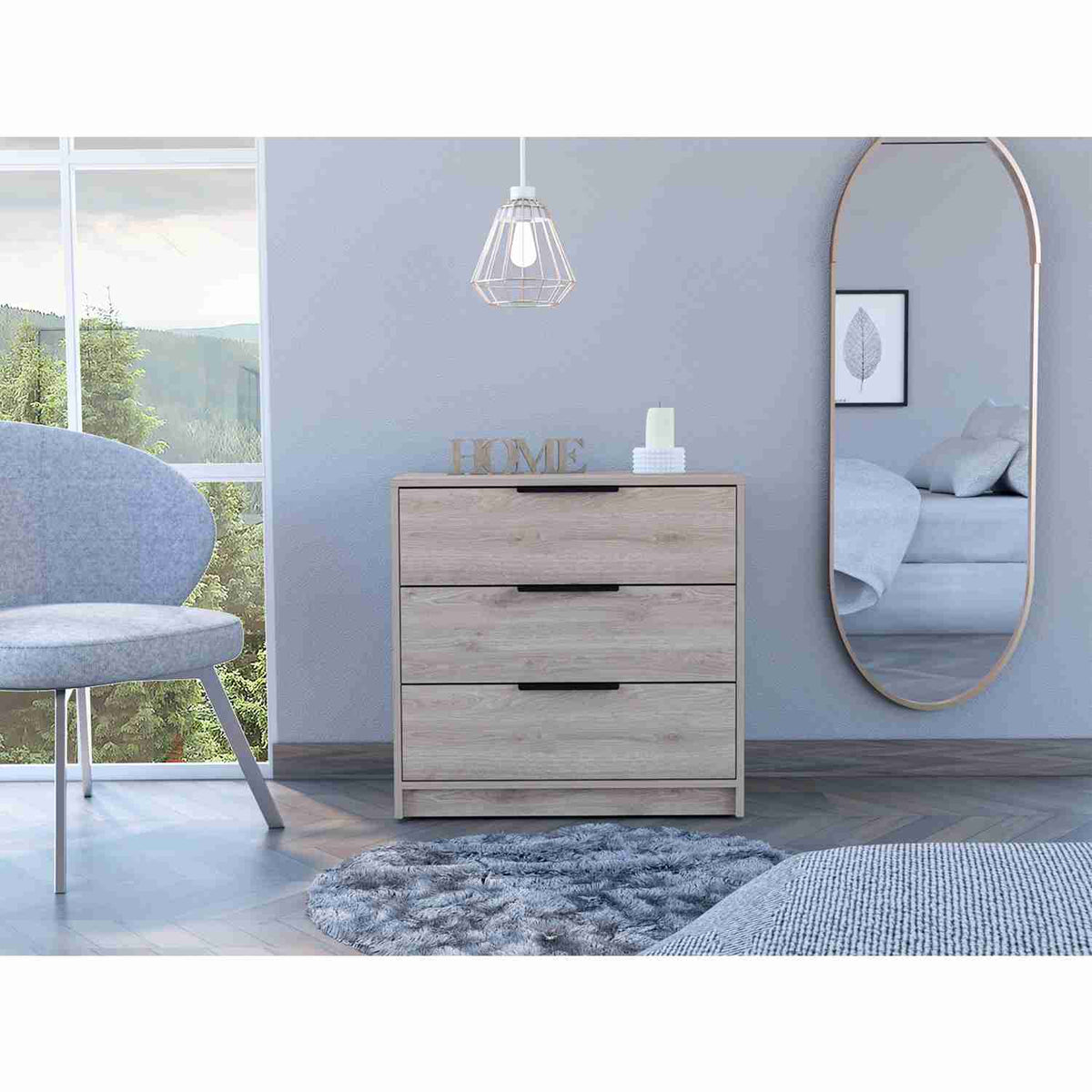 Cómoda Kaia Ceniza 70x69cm De Tres Hileras con Tres Cajones