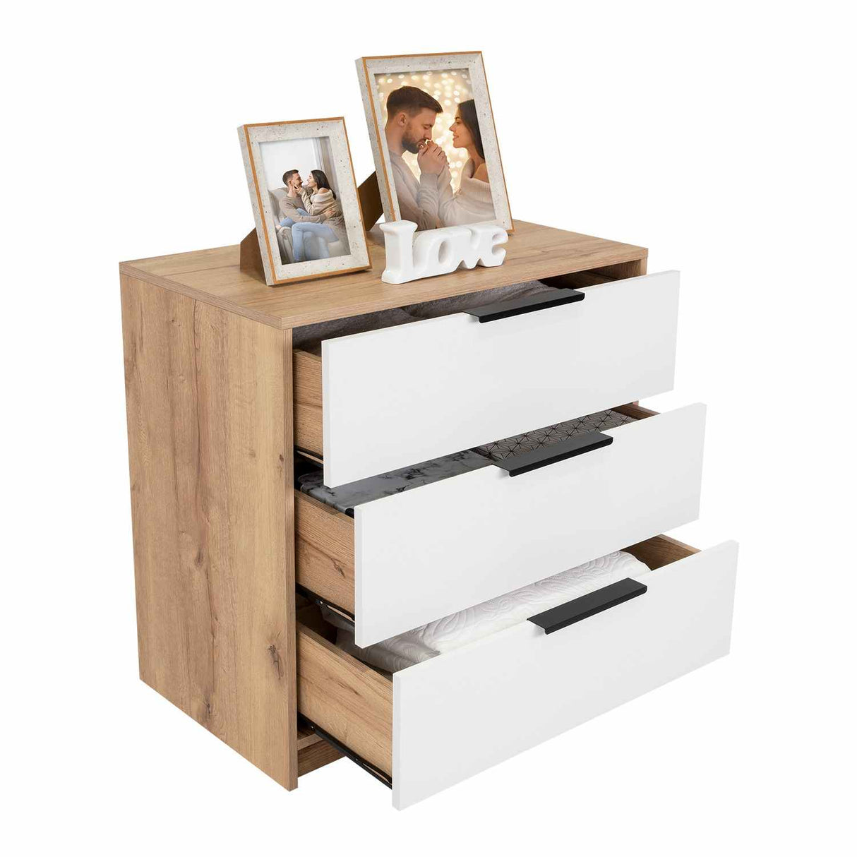 Cómoda Kaia Duna y Blanco 68.7x70cm De Tres Hileras con Tres Cajones - Cajoneras | Bylmo