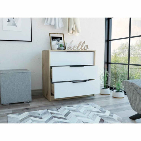 Cómoda Kaia Duna y Blanco 68.7x70cm De Tres Hileras con Tres Cajones - Cajoneras | Bylmo