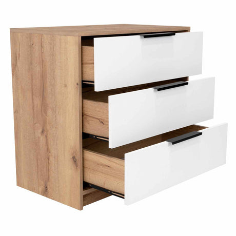 Cómoda Kaia Duna y Blanco 68.7x70cm De Tres Hileras con Tres Cajones - Cajoneras | Bylmo