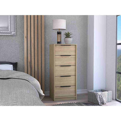 Cómoda Kaia Rovere y Blanco 45x107.8cm De Cinco Hileras con Cinco Cajones - Cajoneras | Bylmo