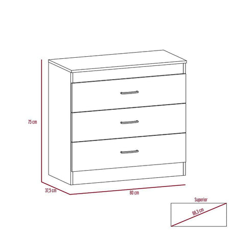 Cómoda Melia Duna y Blanco 80x75cm De Tres Hileras con Tres Cajones - Cajoneras | Bylmo