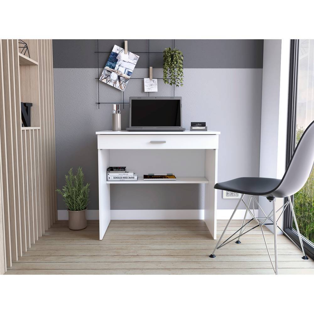 Escritorio Edificie Blanco 80 cm con Cajón y Entrepaño