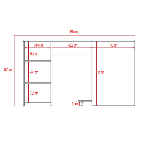 Escritorio en L Baggio Bardolino 130x76.5cm sin Cajones y con Organizador de Libros - Escritorios y Archivadores | Bylmo