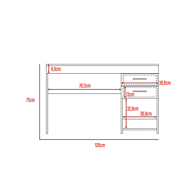 Escritorio Ibare Coñac 120 cm con Dos Cajones y Entrepaños