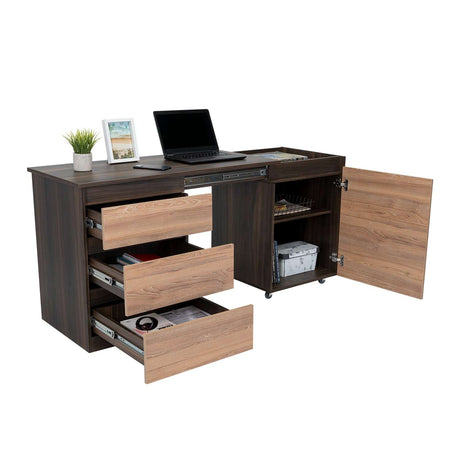 Escritorio Transformable Office Habano 107x73cm Con Tres Cajones - Escritorios | Bylmo