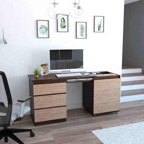 Escritorio Transformable Office Habano 107x73cm Con Tres Cajones - Escritorios | Bylmo