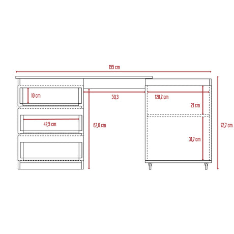 Escritorio Transformable Office Habano 107x73cm Con Tres Cajones - Escritorios | Bylmo