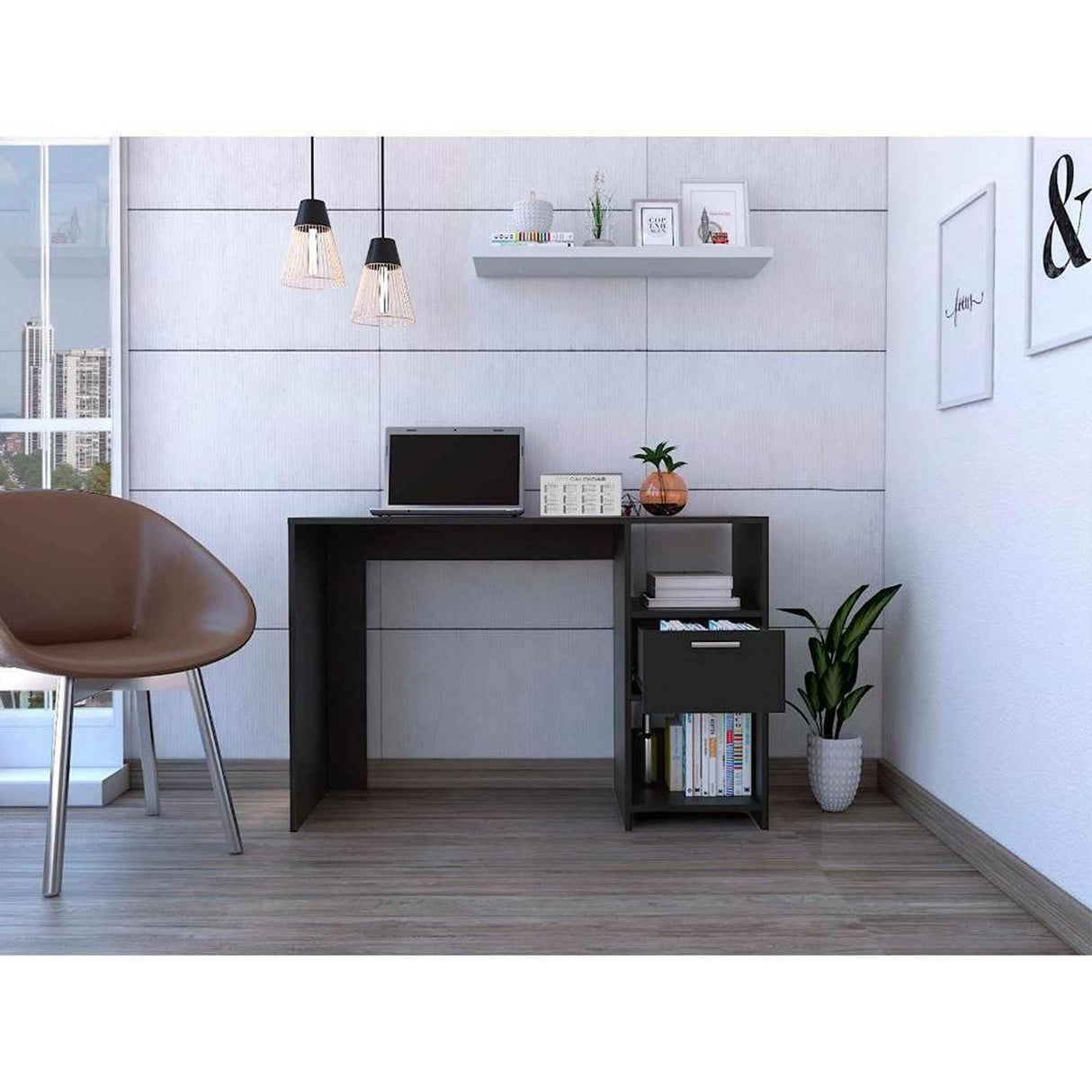 Escritorio Omma Wengue 110 cm con Cajón y Entrepaños - Escritorios y Archivadores | Bylmo