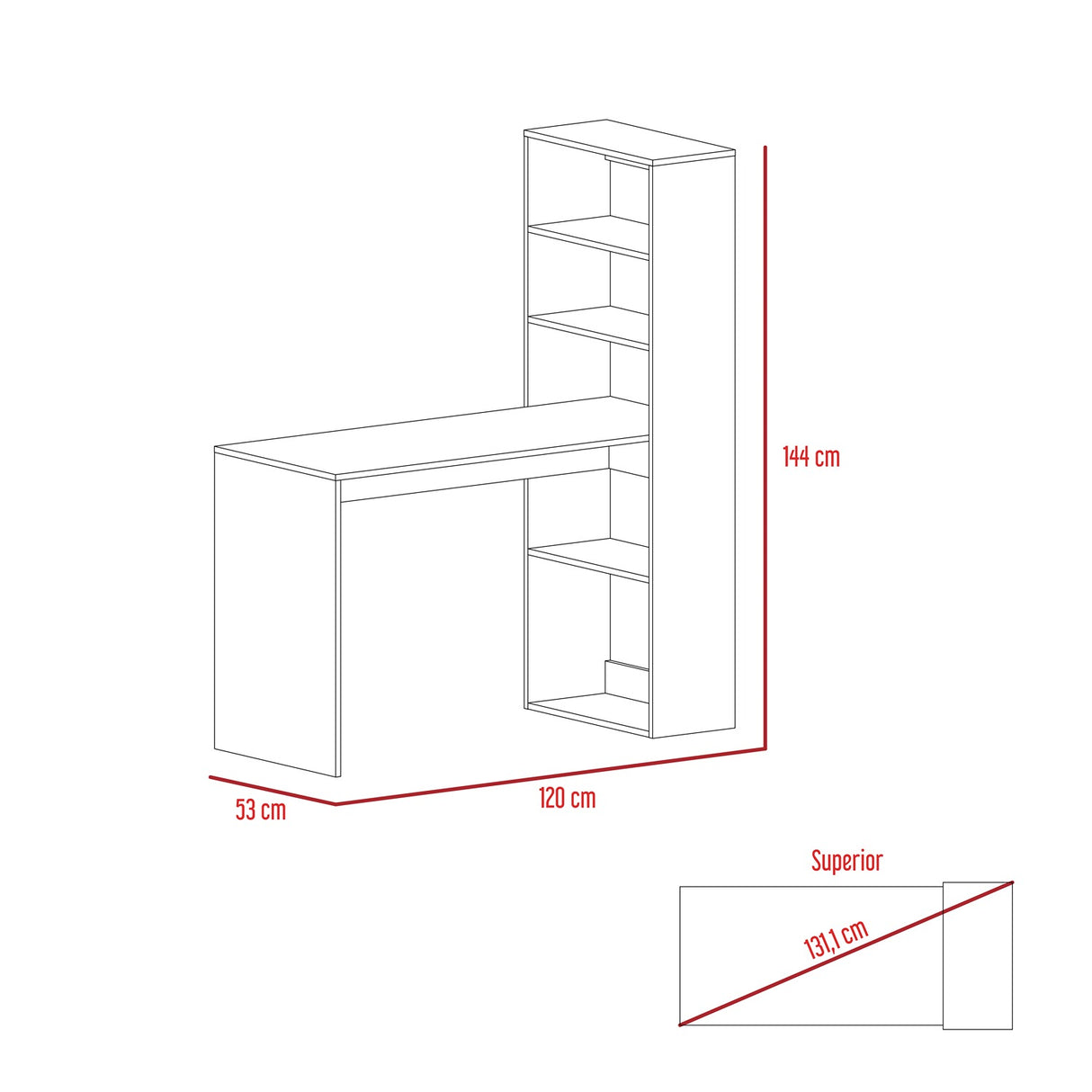 Escritorio Z120 Blanco 120x144cm sin Cajones y con Organizador de Libros - Escritorios | Bylmo