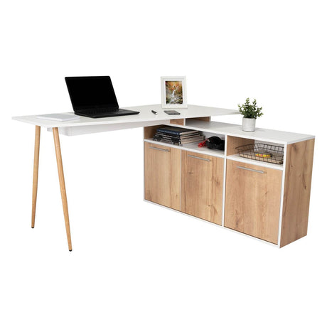 Escritorio en L Singapur Duna y Blanco 130x130cm sin Cajones y con Organizador de Libros - Escritorios | Bylmo