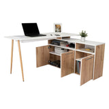 Escritorio en L Singapur Duna y Blanco 130x130cm sin Cajones y con Organizador de Libros - Escritorios | Bylmo