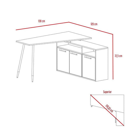 Escritorio en L Singapur Duna y Blanco 130x130cm sin Cajones y con Organizador de Libros - Escritorios | Bylmo