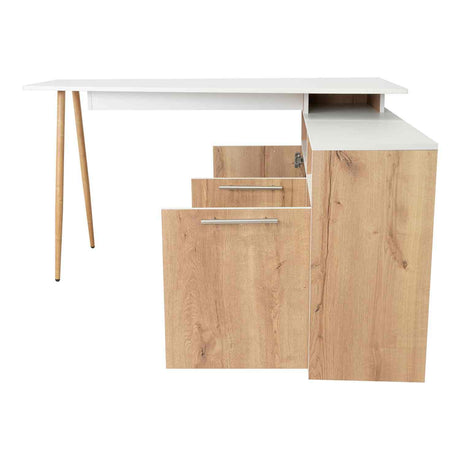 Escritorio en L Singapur Duna y Blanco 130x130cm sin Cajones y con Organizador de Libros - Escritorios | Bylmo