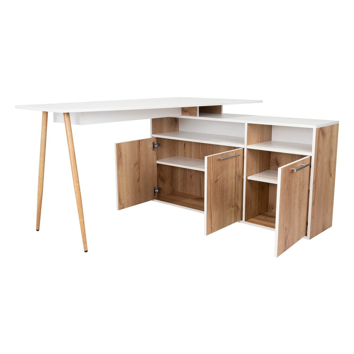 Escritorio en L Singapur Duna y Blanco 130x130cm sin Cajones y con Organizador de Libros - Escritorios | Bylmo