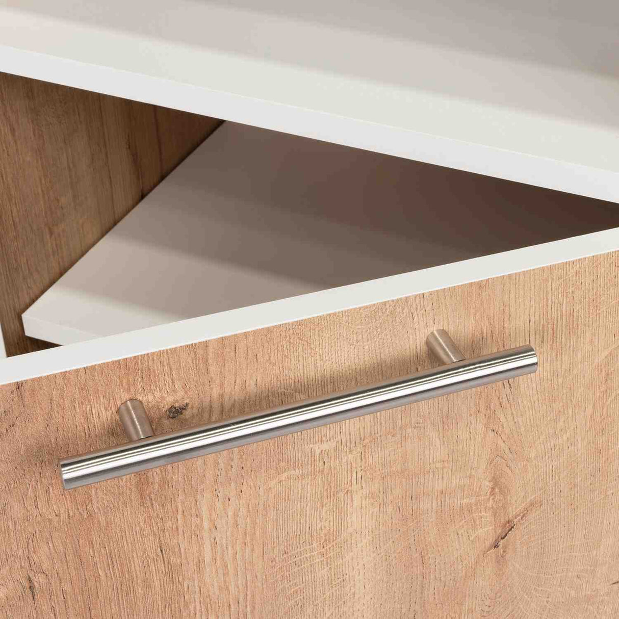 Escritorio en L Singapur Duna y Blanco 130x130cm sin Cajones y con Organizador de Libros - Escritorios | Bylmo