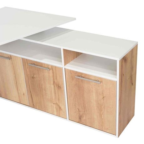 Escritorio en L Singapur Duna y Blanco 130x130cm sin Cajones y con Organizador de Libros - Escritorios | Bylmo