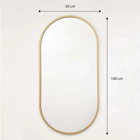Espejo de Pared Dorado 50x100cm Ovalado con Marco En Madera