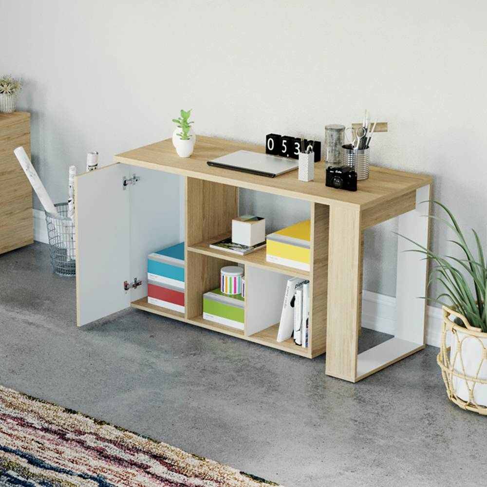 Escritorio en L Quadratta Rovere 126 cm Transformable con Entrepaños - Escritorios y Archivadores | Bylmo