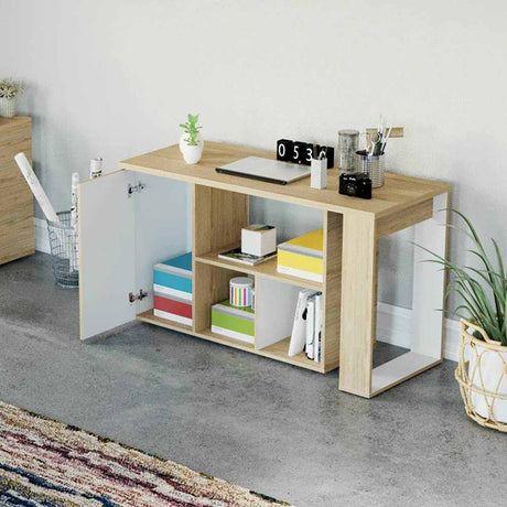 Escritorio en L Quadratta Rovere 126 cm Transformable con Entrepaños - Escritorios y Archivadores | Bylmo