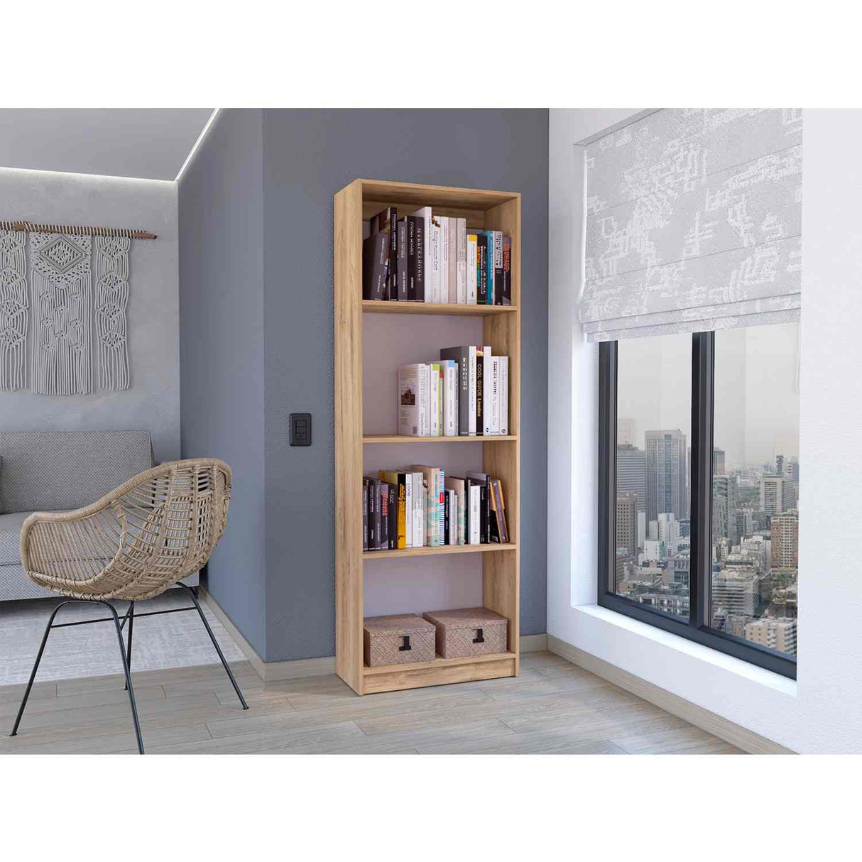 Estantería Home Macadamia 63x181cm con Cuatro Compartimientos - Bibliotecas y Estanterías | Bylmo