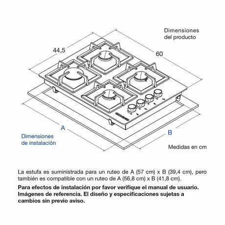 Estufa de Empotrar Challenger Negro 60x45cm de Cuatro Quemadores