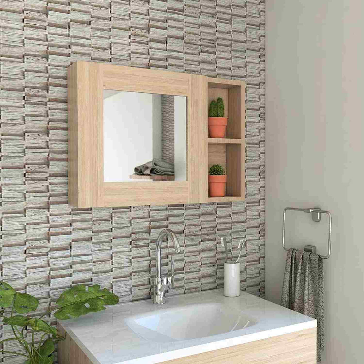 Gabinete de Baño Cairo Rovere 55x40cm Cuadrado con Espejo y con Dos Entrepaños - Gabinetes | Bylmo