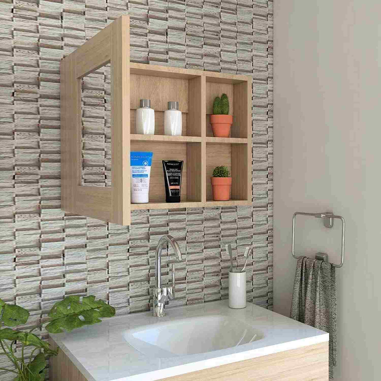 Gabinete de Baño Cairo Rovere 55x40cm Cuadrado con Espejo y con Dos Entrepaños - Gabinetes | Bylmo