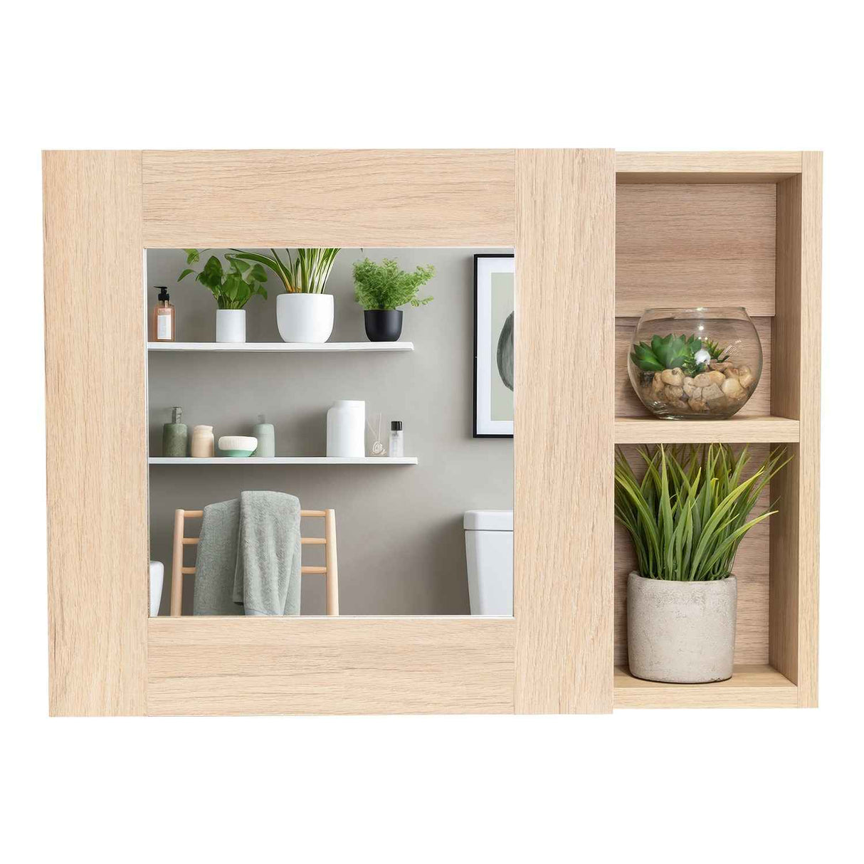 Gabinete de Baño Cairo Rovere 55x40cm Cuadrado con Espejo y con Dos Entrepaños - Gabinetes | Bylmo