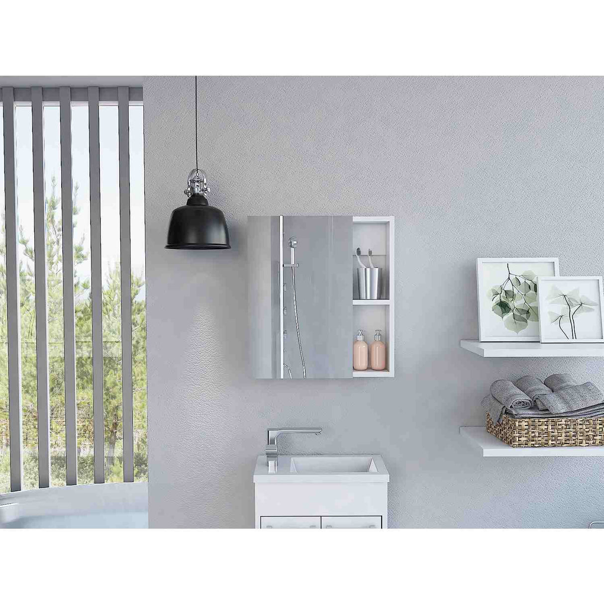 Gabinete de Baño Manchester Blanco 45x49.7cm Cuadrado con Espejo y con Tres Entrepaños - Gabinetes | Bylmo