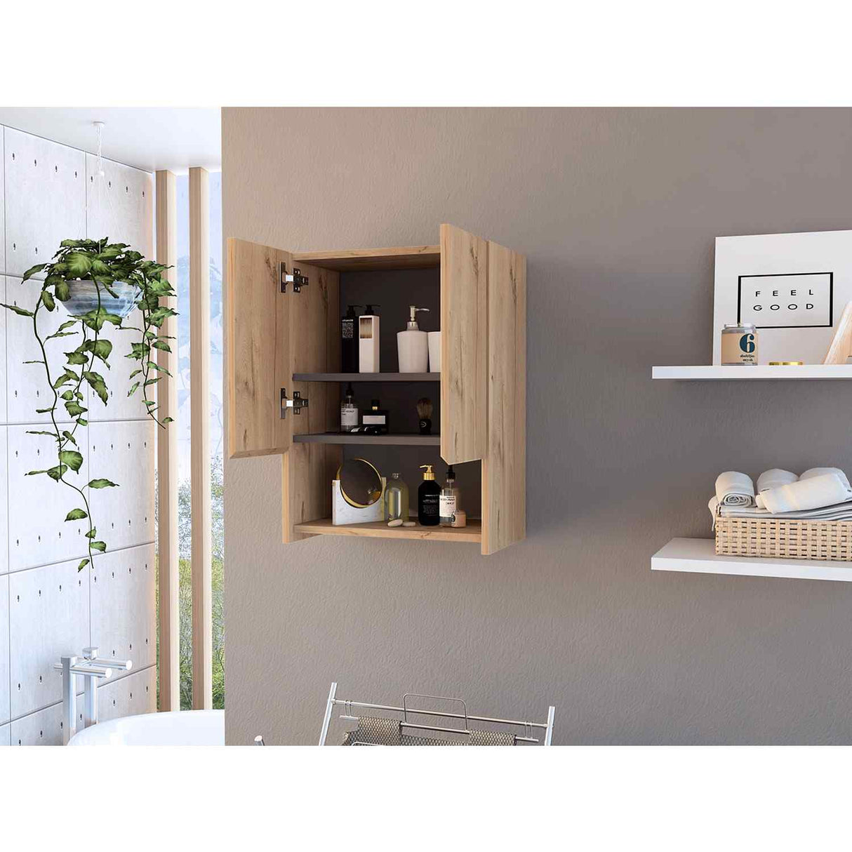 Gabinete de Baño Ventus Duna y Plomo 60x45cm Cuadrado con Dos Entrepaños - Gabinetes | Bylmo