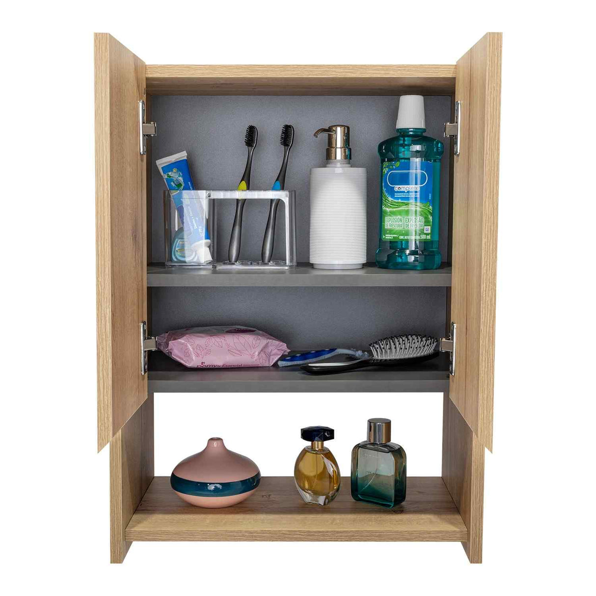 Gabinete de Baño Ventus Duna y Plomo 60x45cm Cuadrado con Dos Entrepaños - Gabinetes | Bylmo